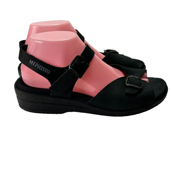 Mephisto Sandals Womens 10 Adjustable Double Strap Buckle Nubuck Leather Black - Picture 4 of 15